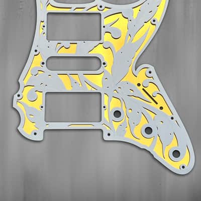 Fender Strat Guitar Body Custom Laser Engraved Blue Sparkle and White with White and Gold Mirror Pickguard & Tremolo Cover HSH, HSS, SSS Setup Available image 3