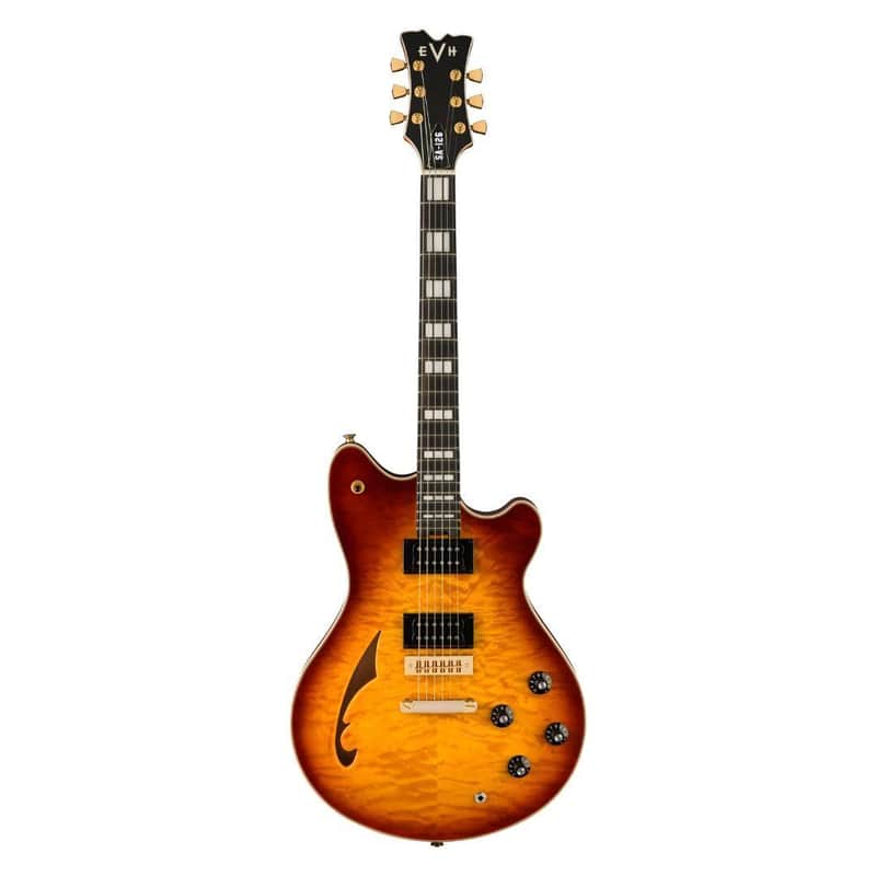 EVH SA-126 6-String Right-Handed Special QM Electric Guitar with 12 to 16-Inch Compound Ebony Fingerboard, 22 Jumbo Frets and Triple Block Inlays (Tobacco Burst Ebony) image 1