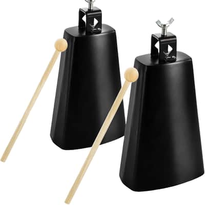 2 Pack Metal Steel Cow Bells, 7 Inch Cowbell Noise Makers with Handle Stick, Hand Percussion Music Cowbell for Drumset Cheering Wedding Football Sport Games Christmas image 1