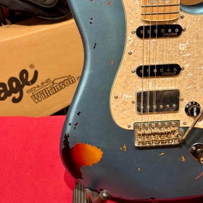Vintage Guitars 30th Anniversary V6 Strat Overspray Relic  Super Flame Neck Lake Placid Gun Hill Blue image 4