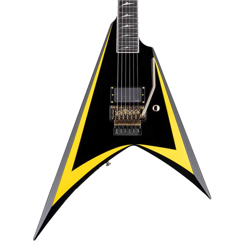ESP LTD Alexi Laiho Signature 20th Anniversary Arrowhead Guitar w/ EMG Pickup & Hardshell Case - Black with Yellow Bevels image 1