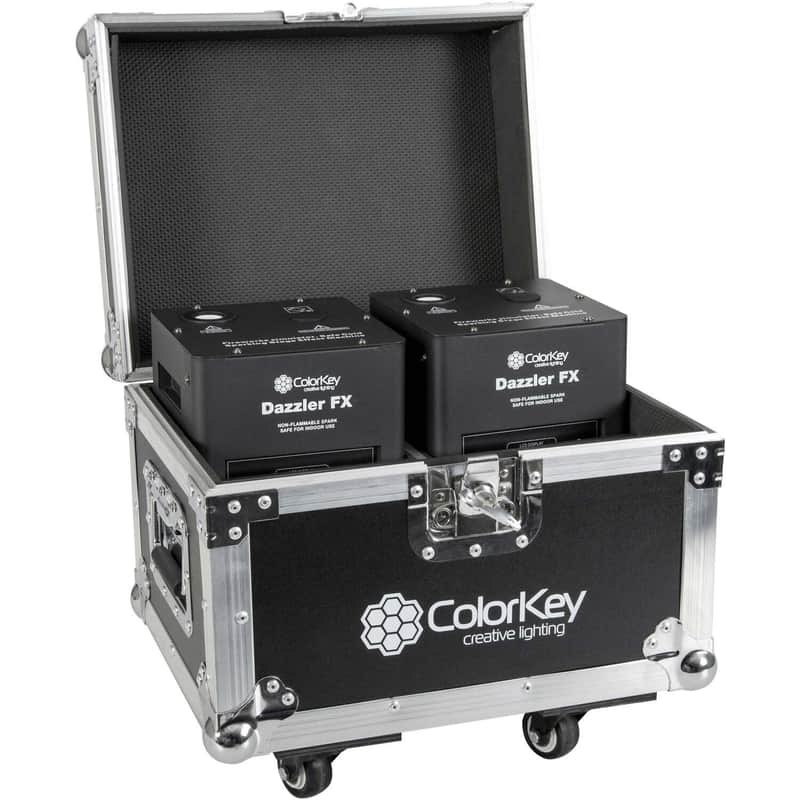 (2) Colorkey Dazzler FX Cold Spark Machine (Black) with Road Case Bundle (Open Box) image 1