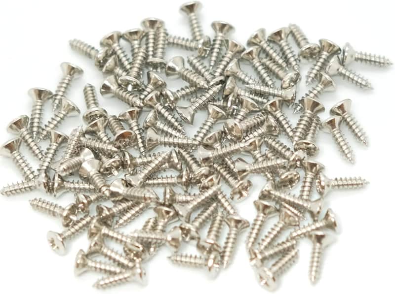 3MM Electric Guitar Bass Pickguard Screws Pick Guards Scratch Plate Mounting Screws for Fender Strat Tele  Guitar Bass Replacement (Chrome 100 Pack) image 1