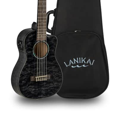 Lanikai Quilted Maple Black Stain Guitelele A/E Ukulele with Foam Case (QM-BKCEG) image 4