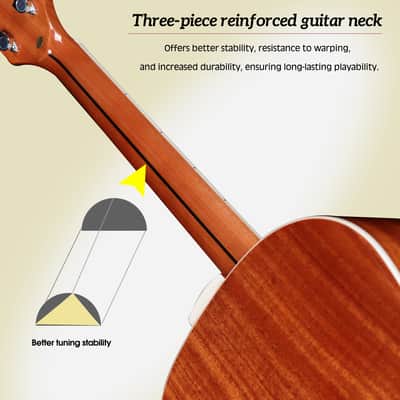 WINZZ AFM16-SD Slope Shoulder Dreadnought Solid Sitka Spruce Acoustic Guitar with Reinforced Carbon Fiber Neck image 7