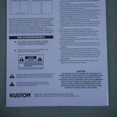 Kustom Tube 12A Guitar Amp Owner's Manual 2001 image 2