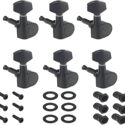 6-in-line Sealed Electric Guitar String Tuning Pegs Keys Machine Head Tuners Set Right Hand for Fender Strat Stratocaster Tele Telecaster Guitar, Black image 1
