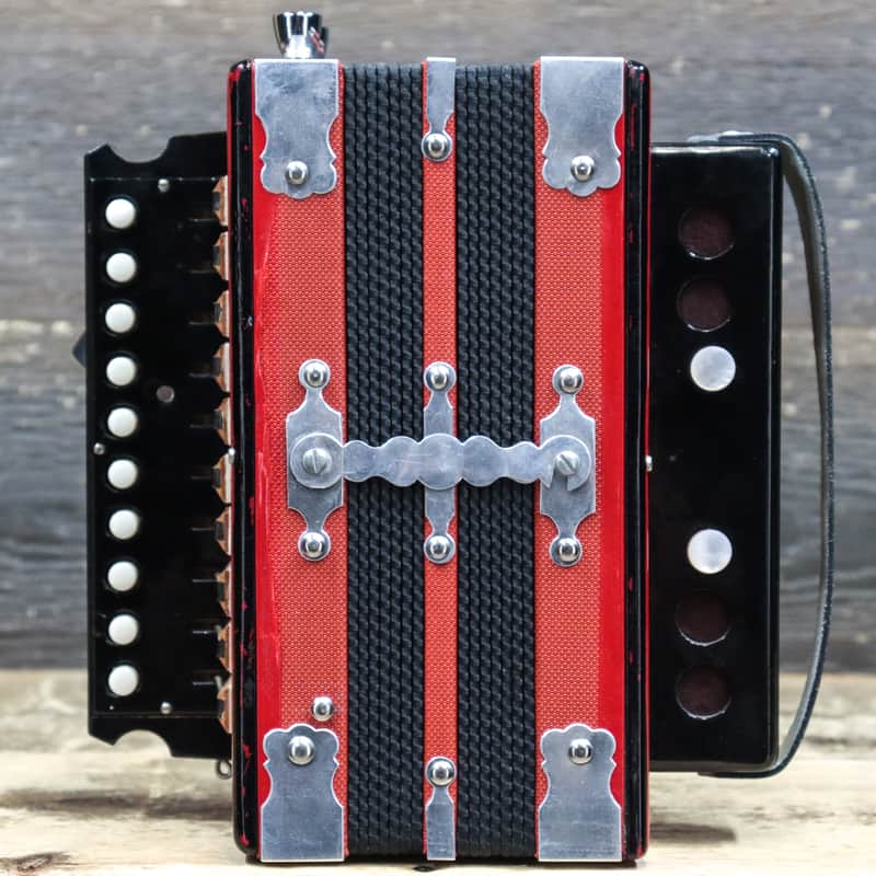 Gagné & Frère 1-Row 2-Bass 10-Treble Button "D" Red & Black Diatonic Accordion image 1