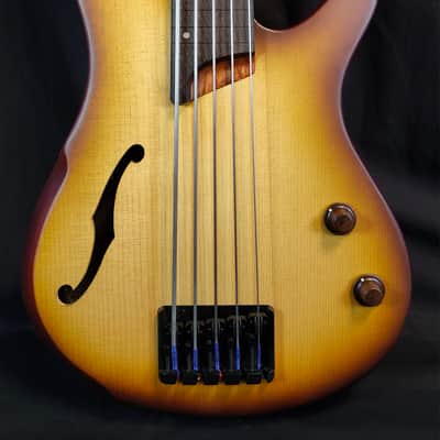Ibanez SRH505F SR Workshop 5 String Fretless Semi Hollowbody Bass, Natural Browned Burst Flat image 1