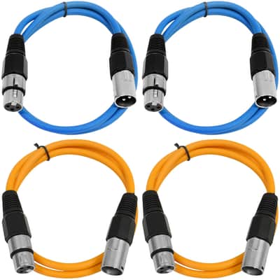 Seismic Audio SAXLX-2-2BLUE2ORANGE XLR Male to XLR Female Patch Cables - 2' (4-Pack)