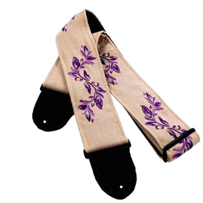 Plum and Wheat Silk Guitar Strap Handmade Embroidered Variegated Floral Design One of A Kind image 7
