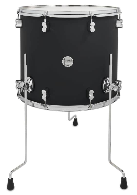 PDP Concept Maple 16x18 Floor Tom Satin Black Finish Ply with Chrome Hardware image 1
