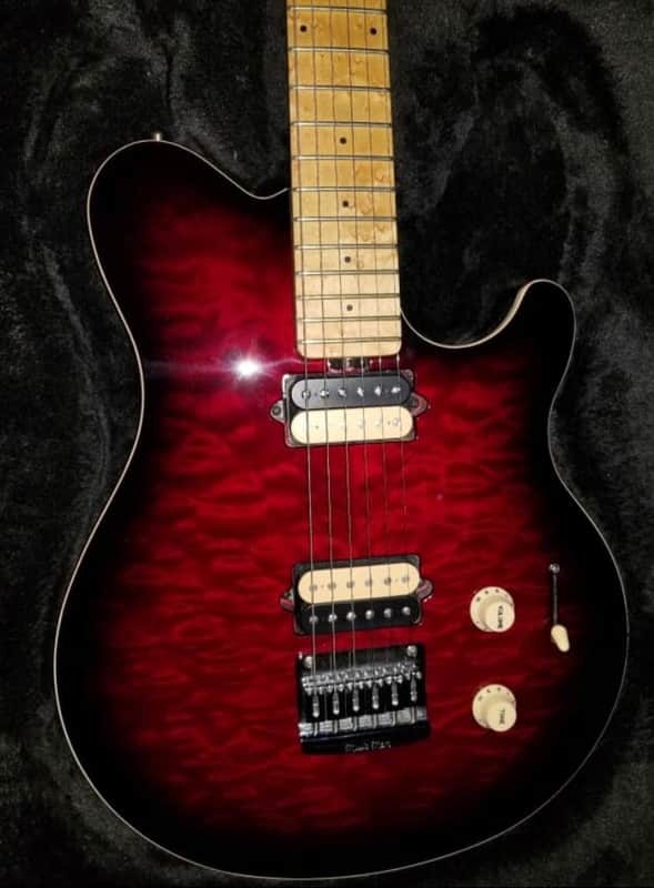 Music Man Axis Supersport Burgundy Wine Quilt Matching Headstock