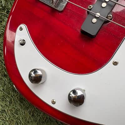 Standell Bass P/J style   Transparent Red Bird’s Beak Headstock *NOT A STANDEL * image 5