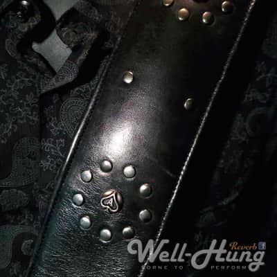 Well-Hung Forever Randy "Gunmetal Ace" 3" wide padded black leather guitar strap image 5