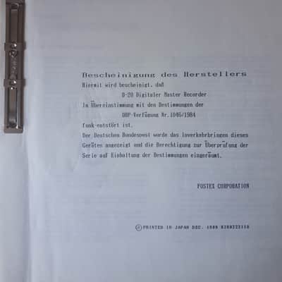 Owner's Manual for Fostex D-20 Digital Master Recorder & Model 8310 IF Card 1989 image 2
