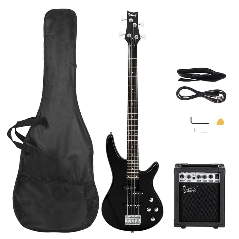 Glarry GIB 4 String Full Size Electric Bass Guitar SS pickups and Amp Kit - Black image 1
