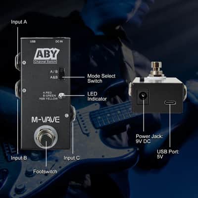 M-vave ABY Channel Switch Guitar Effect Pedal, True Bypass Line Selector with LED Indicators, 9V DC Power, Black (Price includes the import duty for US buyer) image 8