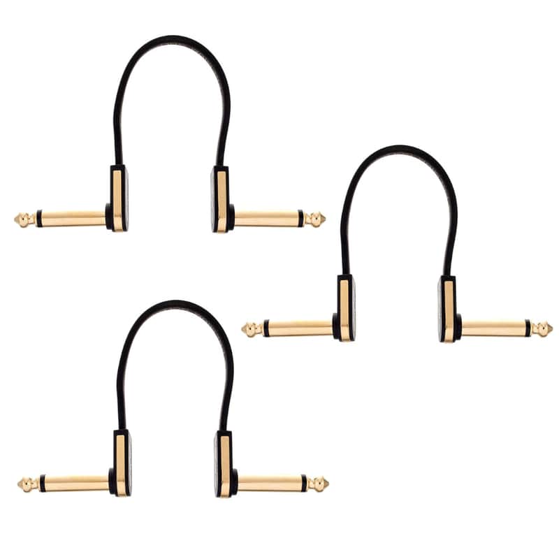 EBS PCF-PG10 10cm (3.94") Premium Gold Flat Patch Right Angle Guitar Patch Jumper Cable - 3 Pack image 1
