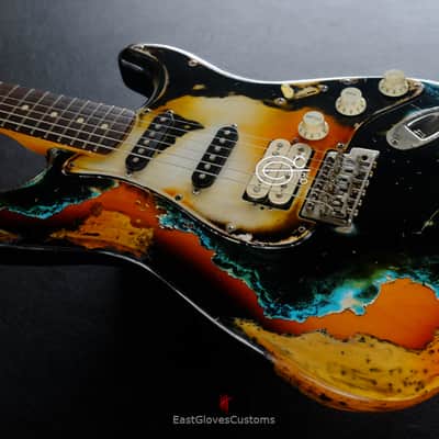 Fender Stratocaster Black/Blue over Sunburst Inspired by Joe Strummer Aged Heavy Relic (RARE) image 6