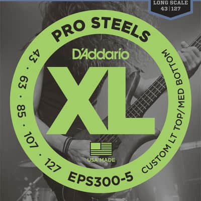 D'Addario EPS300-5 ProSteels 5-String Long Scale Custom Light Bass Guitar Strings, 43-127