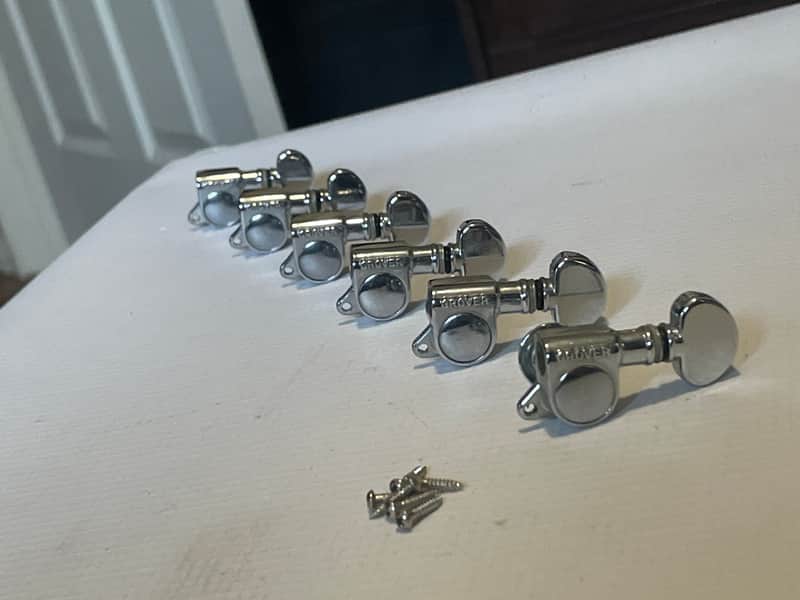 1980's Era Grover USA Mini Rotomatic Chrome Guitar 6 In Line Tuners Tuning Pegs Machine Heads image 1
