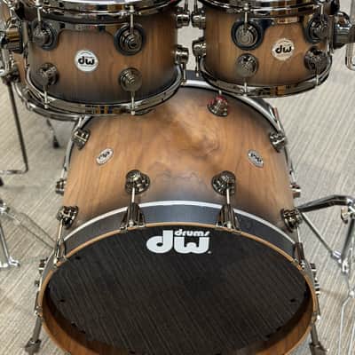 DW COLLECTOR'S PURE WALNUT 22-10-12-14-16 NATURAL TO QUICK EBONY BURST BLACK NICKEL HARDWARE image 6