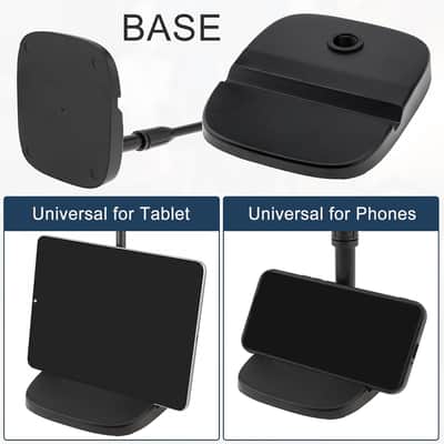 Desktop Mic Stand with Phone Holder, Adjustable Desk Mic Stand with Mic Clip Compatible with Max 1.7 inch Diameter Microphone, Weighted Base, 5/8" to 3/8" Screw Adapter, Height 9.8" to 13.4" image 3