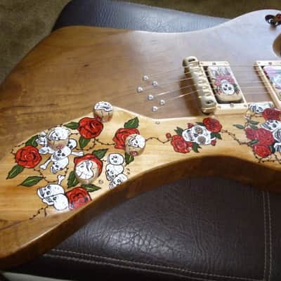 custom unique stock, Firebird R slab guitar,"Skulls&Roses",,handpainted+carved,collector item trades image 10