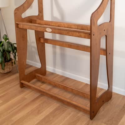 "Case Place" double level storage rack for acoustic, electric, bass, and other instrument cases BROWN image 3
