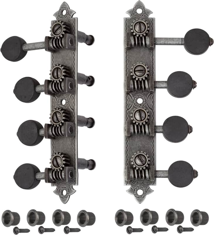Golden Age F-style Mandolin Tuners, Relic nickel with black knobs image 1