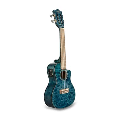 Lanikai QM-BLCEC Quilted Cutaway Electric Acoustic Concert Ukulele in Maple Blue image 7