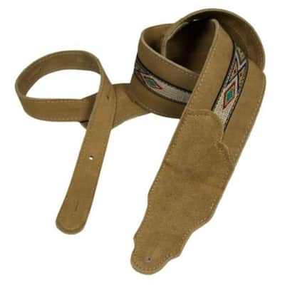 Franklin 2.5'' Wide Guitar Strap / Bass Strap SOUTHWEST HONEY SUEDE W/ Hitch Weave image 1