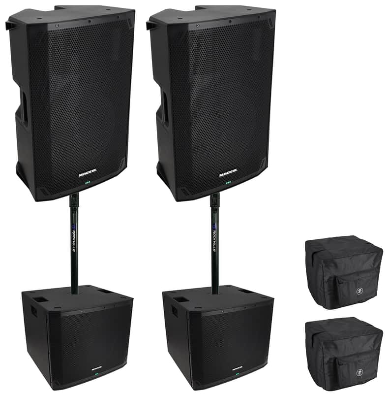 (2) Mackie Thump15 V4 15” Active DJ PA Speakers w/Bluetooth+Thump18S V4 18" Subs image 1