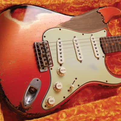 Fender 2021 Custom Shop Masterbuilt Dale Wilson '61 Stratocaster Heavy Relic in Melon Candy To Candy Apple Red Over 3-Tone Sunburst image 21