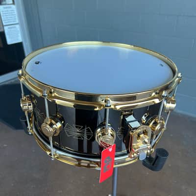 ~RARE!~ DW Collector's Series 6.5x14" Engraved Art Duco Black Nickel Over Brass Snare Drum w/ Gold Hardware image 5