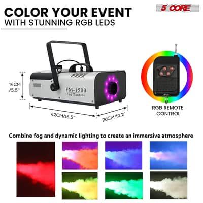 5 Core Fog Machine 1500W Smoke Machine 6000CFM Liquid Low Lying Indoor Outdoor Water Based 2.5L Fog Maker w LED Lights Fogger for Halloween Wedding Party Christmas Stage Effect Gender Reveal - FOG 1500 image 4