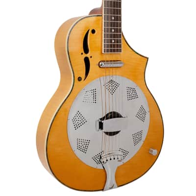 Gold Tone Mojo Flamed Solid Maple Top Mahogany Round Neck Resonator Guitar with Pickup and Case image 5
