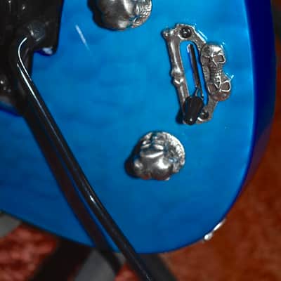 2000's Jackson JS Skulls Series Dinky JS32 DKA Archtop Guitar in Transparent Tiger Blue, w/ New Dunlop Straploks, New Skull Hardware, & Nice ABS Hardshell Case image 4