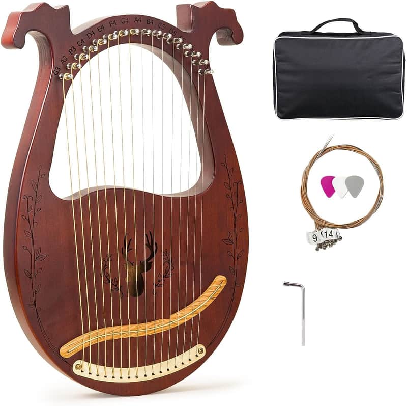 Lyre Harp, 16-String Mahogany Lyra Harp Kit, Stringed Musical Instruments with Tuning Wrench Bag Instructions Extra Strings for Beginners Adults image 1