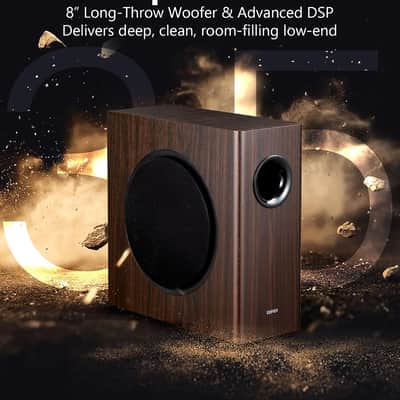 Edifier T5s Powered Subwoofer, 70W RMS, 8" Woofer, 35Hz Deep Bass, Brown image 2