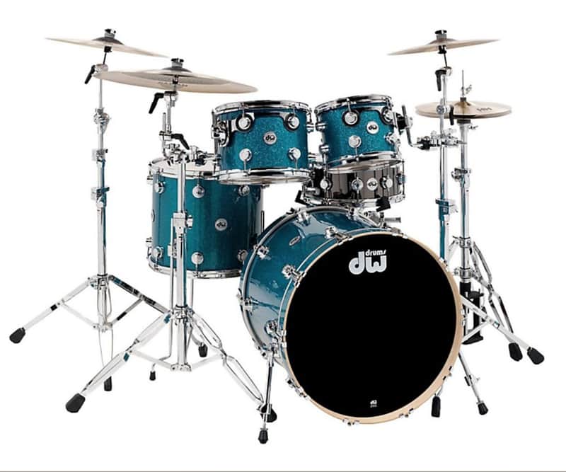 Mint DW 10", 12", 16" 22" Collectors Series Drum Set - Teal Glass / Chrome Hardware image 1