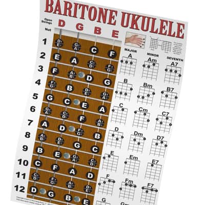 Baritone Ukulele Fretboard Notes & Chord Chart Poster 11x17 Beginner Easy Instruction Learn Book How image 1