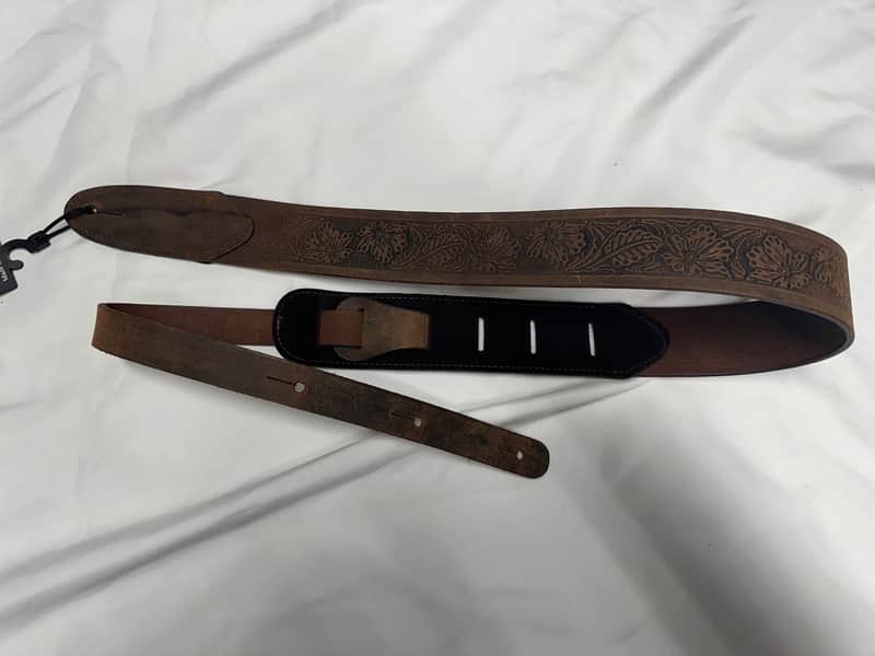LM Brown worn leather paisley patterned guitar strap - NEW WBF-22 BR - Flowers image 1