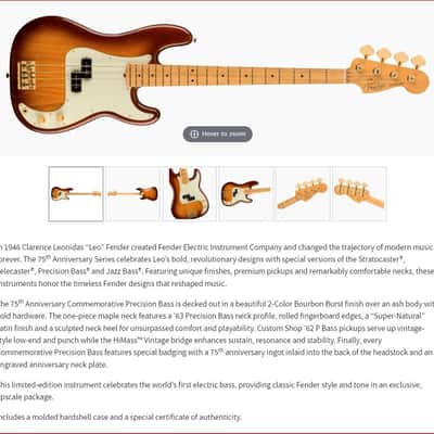 Fender 75th Anniversary Commemorative Precision Bass 2021 - 2-Color Bourbon Burst image 13