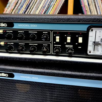 1978 Vintage Acoustic Control Corp Model 330 Head & Model 403 4x12 Cabinet Stack - 1970s Blue-Face Solid State Powerhouse image 4