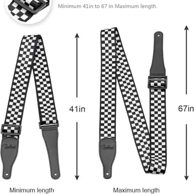 Guitar Strap, Bass Guitar Strap, Electric and Acoustic Guitar Straps - Durable Nylon Checkered Guitar Shoulder Strap with Leather Ends (Black and White Checkered) image 2