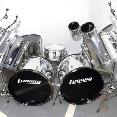 1988 Ludwig Rockers Power Plus LR-2220-RM 11 Piece Chrome over Maple Kit w/ Stands & Pedals image 1