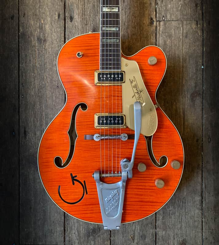 2017 Gretsch USA Custom Shop G6120WCST in Orange with orig. hard shell case and case candy image 1