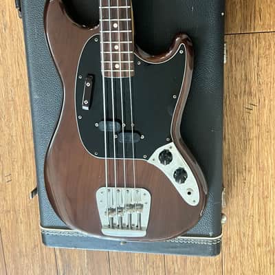 1975 Fender Mustang Bass & hard case - Transparent Walnut - Clean! image 16